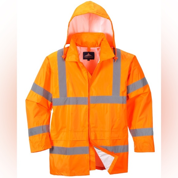 Portwest Hi-Vis Rain Jacket Size M Orange Portwest Safety Jacket with hood. - Picture 3 of 10
